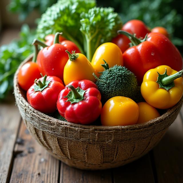 カラフルなオーガニック野菜のバスケット