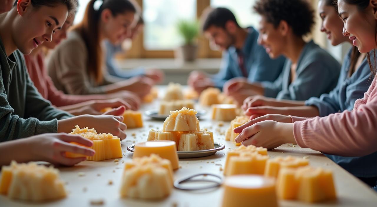 参加者が熱心に手作り石鹸を作っているワークショップの様子